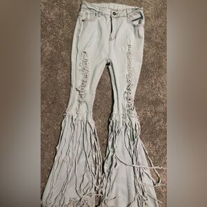 Fringed Light Blue Flare Pants